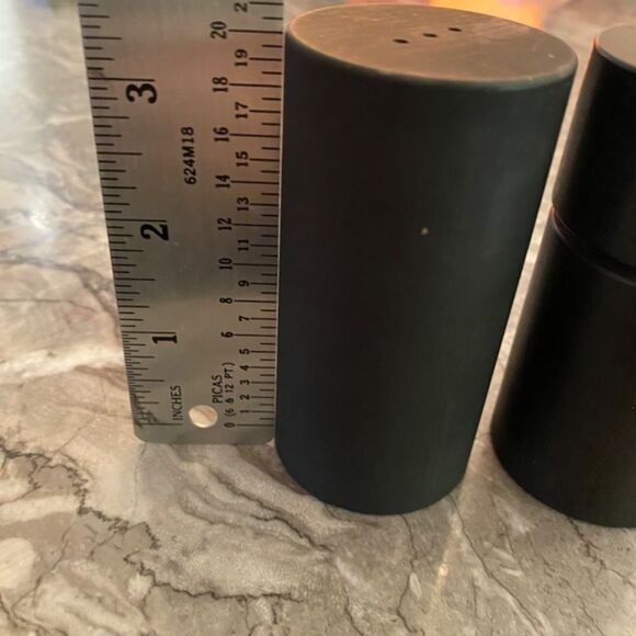 Vintage Danish Modern Salt Shaker and Pepper Grinder Black Wood Cylinders - Picture 11 of 11